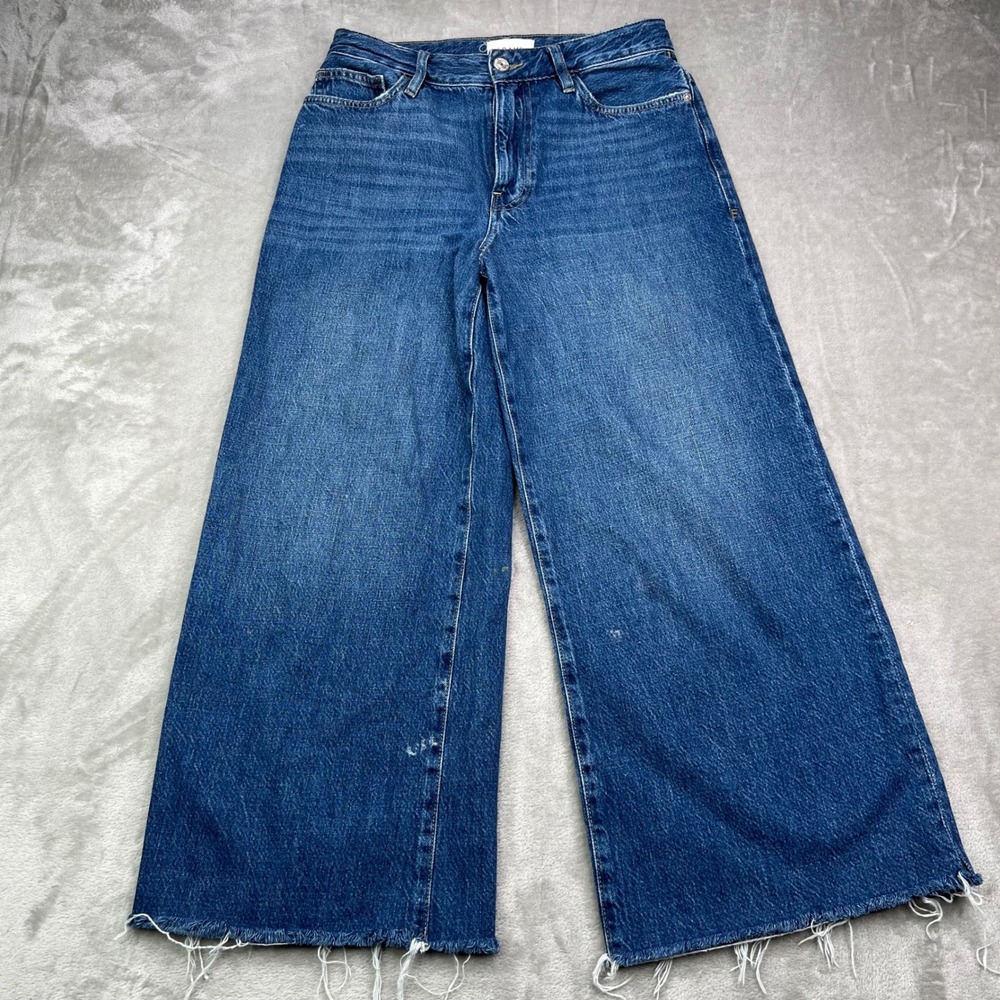 FRAME High Rise Wide Crop Jeans Womens 27 Blue Seafarer Raw Hem Wide Leg
